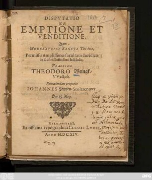 Disputatio De Emptione Et Venditione