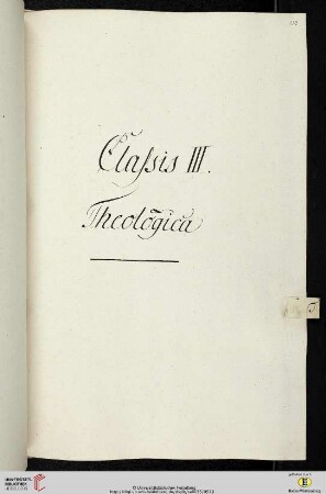 Einleitung zur Classis III: Theologica