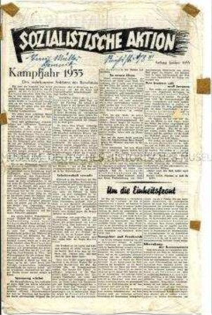 Sozialdemokratisches Exil-Blatt "Sozialistische Aktion" u.a. mit einer Liste der Opfer "Röhm-Putsches"