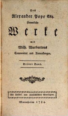 Des Alexander Pope sämmtliche Werke, Bd. 3