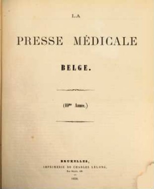 Presse médicale belge. 10. 1858