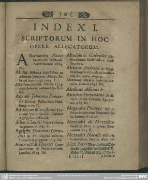 Index I. Scriptorum In Hoc Opere Allegatorum