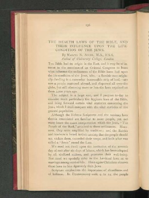 The Health Laws of the Bible and their Influence upon the Life-Condition of the Jews.