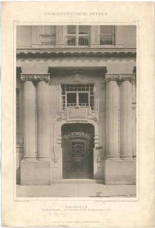 Billing, Hermann; Karlsruhe, Friedrichsplatz / Ritterstr.; Bankhaus Straus, Umbau - Fassade mit Eingangstür (Teilansicht)
