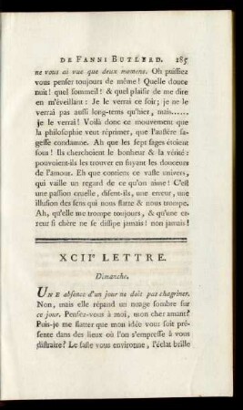 XCIIe Lettre. Dimanche.