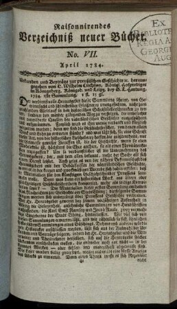 No. VII. April 1784.