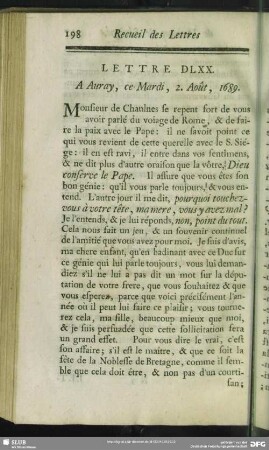 Lettre DLXX. A Auray, ce Mardi, 2. Août, 1689