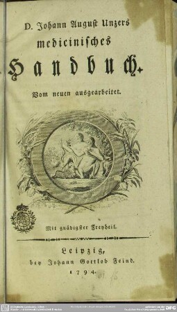 D. Johann August Unzers medicinisches Handbuch