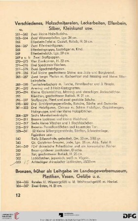 Verschiedenes, Holzschnitzereien, Lackarbeiten, Elfenbein, Silber, Kleinkunst usw. (Nr. 261 - 353)