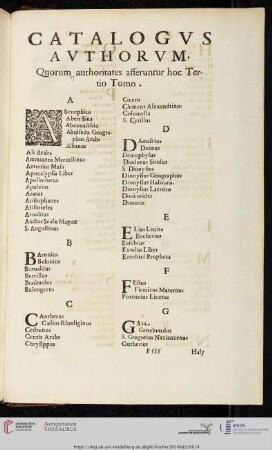 Catalogvs Avthorvm, quorum authoritates afferuntur hoc Tertio Tomo