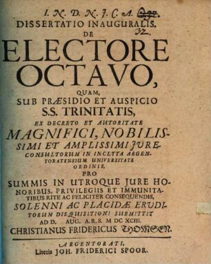 Dissertatio Inauguralis De Electore Octavo
