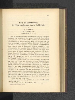 Über die Beeinflussung der Elektroendosmosedurch Elektrolyte.