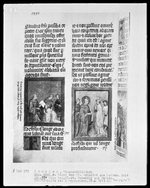Regel des heiligen Benedikt — Zwei Miniaturen zu der Legende des heiligen Benedikt, Folio 35verso