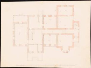 Herrenhaus Schönborn Umbau: Grundriss Erdgeschoss, mit Kennzeichnung des Anbaus, Maßstabsleiste