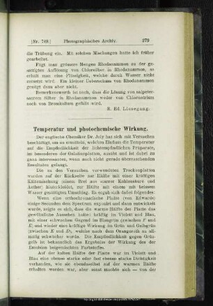 Temperatur und photochemische Wirkung