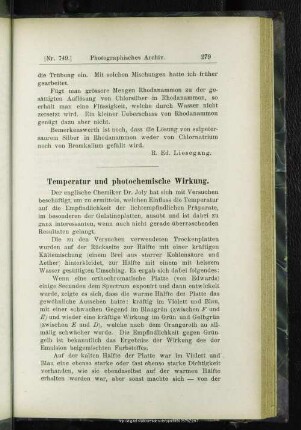 Temperatur und photochemische Wirkung