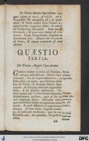 Quaestio Tertia. De Tertia Mentis Operatione.