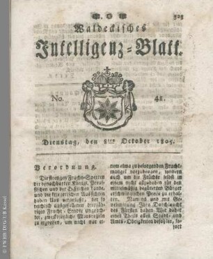 No. 41, Dienstag, den 8ten October 1805