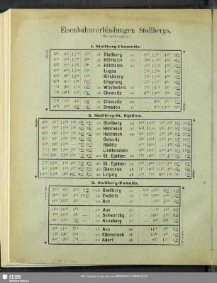 Eisenbahnverbindungen Stollbergs. (Winterfahrplan)
