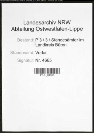 Sterberegister Standesamt Verlar