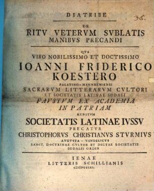 Diatribe de ritu veterum, sublatis manibus precandi