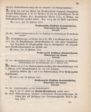 Nr. 27: Ministerialverordnung vom 12. Februar 1915 zur Ausführung der Bundesratsbekanntmachung über Vorratserhebungen vom 2. Februar 1915