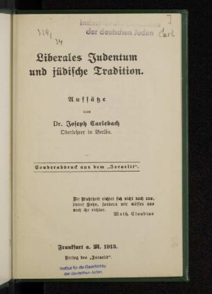 Liberales Judentum und jüdische Tradition : Aufsätze