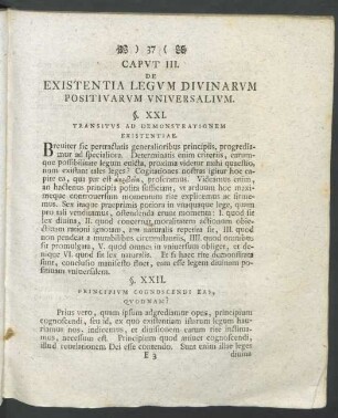 Caput III. De Existentia Legum Divinarum Positivarum Universalium