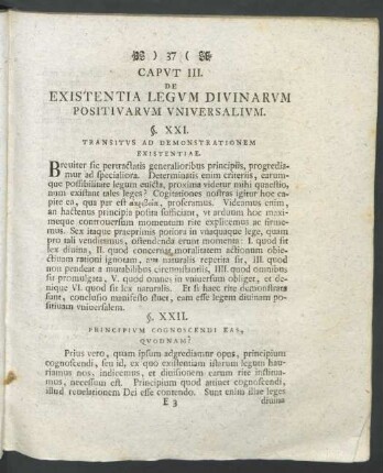 Caput III. De Existentia Legum Divinarum Positivarum Universalium