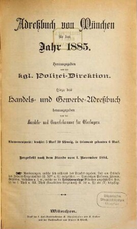 Adreßbuch für München. 1885