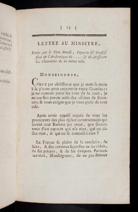13-20, Lettre Au Ministre; ...