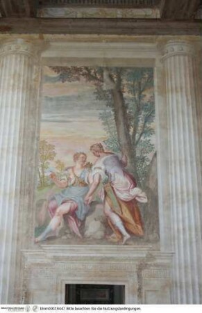 Freskendekoration mit mythologischem Zyklus, Die Liebesaffären des Jupiter, Jupiter, als Diana verkleidet und Callisto