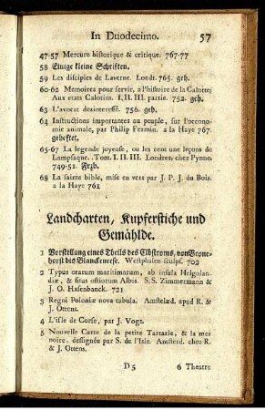 Lancharten, Kupferstiche und Gemählde.