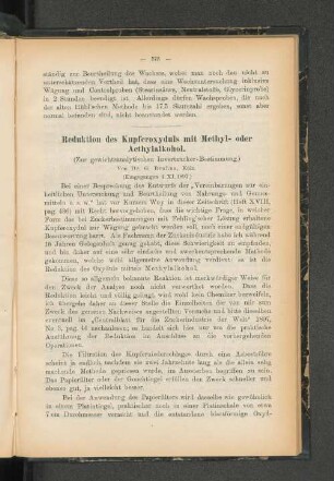 Reduktion des Kupferoxyduls mit Methyl- oder Aethylalkohol.