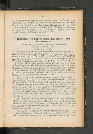 Reduktion des Kupferoxyduls mit Methyl- oder Aethylalkohol.