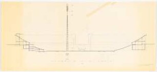 Olympia-Stadion Berlin Flutlichtanlage: Schnitt durch Olympia-Stadion mit Ansicht der Gitterstütze vor dem Marathontor 1:200, (von Inv.nr. 39689)