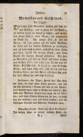 57-73, Menalkas und Aeschines, der Jäger. - Die Erfindung des Saitenspiels.