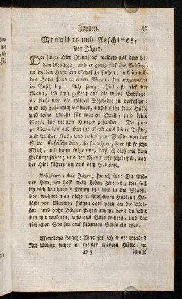 57-73, Menalkas und Aeschines, der Jäger. - Die Erfindung des Saitenspiels.