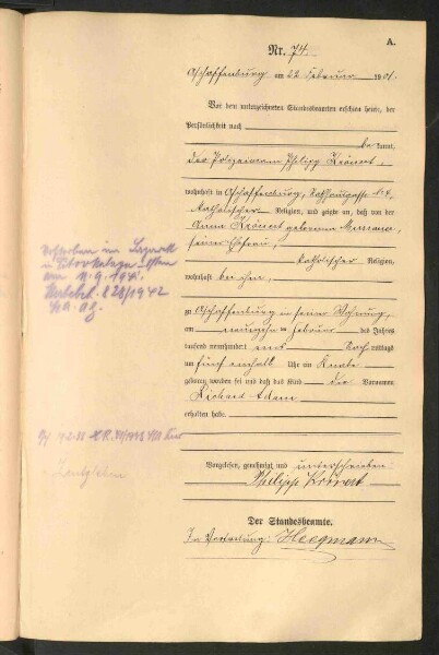 Standesamtsbuch der Stadt Aschaffenburg: Geburten 365/1900 - 184/1901