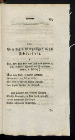 XIII. Geselliges Vergnügen beym Friedensfeste