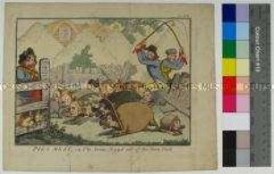 Pigs Meat, - or - The Swine floggd out of the Farm Yard (Nr. 16 einer Serie) - Karikatur auf Pitt