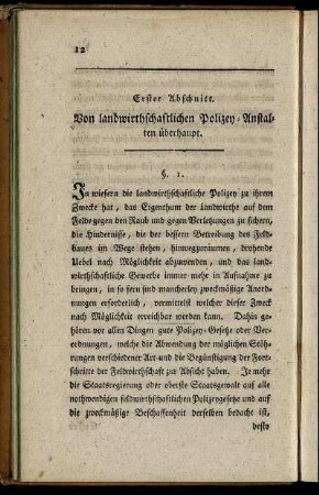 Erster Abschnitt. Von den landwirtschaftlichen Polizey-Anstalten überhaupt