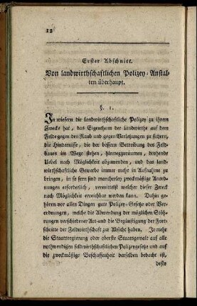 Erster Abschnitt. Von den landwirtschaftlichen Polizey-Anstalten überhaupt