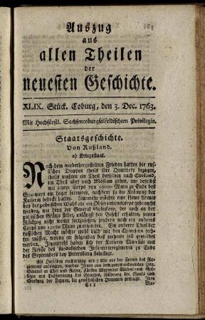 XLIX. Stück. Coburg, den 3. Dec. 1763.