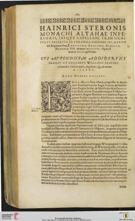 Hainrici Steronis Monachi alta hae Inferioris, ibique capellani