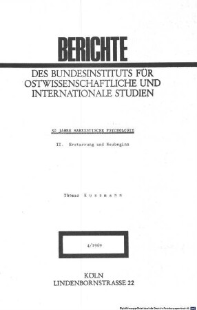 50 Jahre marxistische Psychologie, 2. Erstarrung und Neubeginn