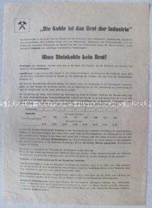 Informations- und Propagandaflugblatt über die Bedeutung der Steinkohle für die Industrie der DDR
