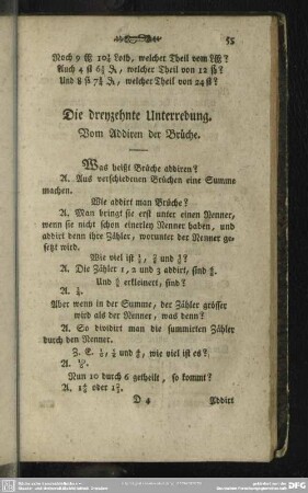 Die dreyzehnte Unterredung. Vom Addiren der Brüche