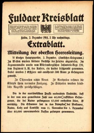 Erste Ausgabe vom Mittwoch, den 02. Dezember 1914.