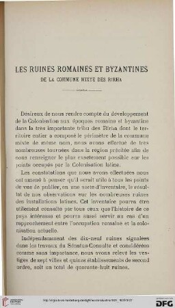 Sér. 5: Les ruines romaines et byzantines de la commune mixte des Rirha